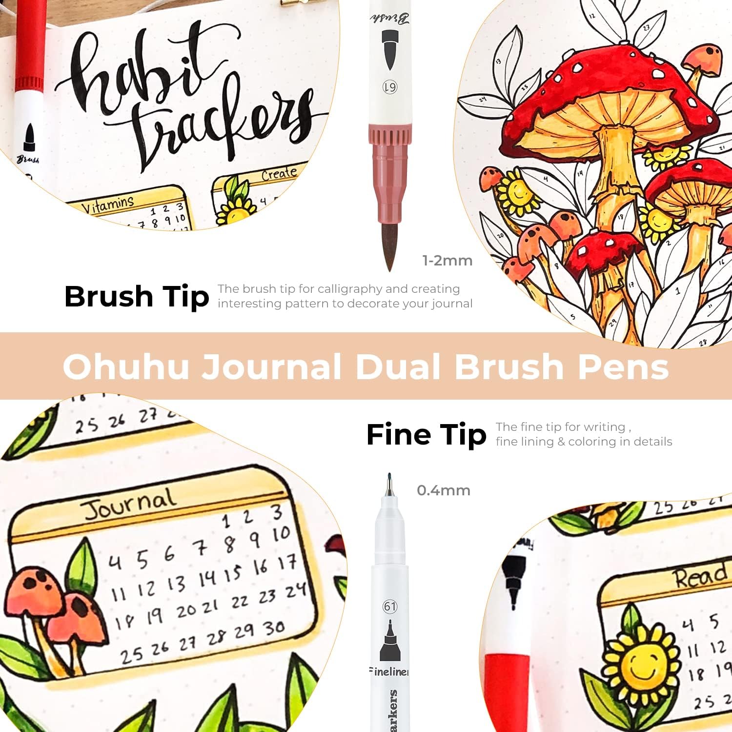 Ohuhu Waterbased Dual Tip Brush & Fineliner Journal Pens 60 Colours Maui Series - Image 2