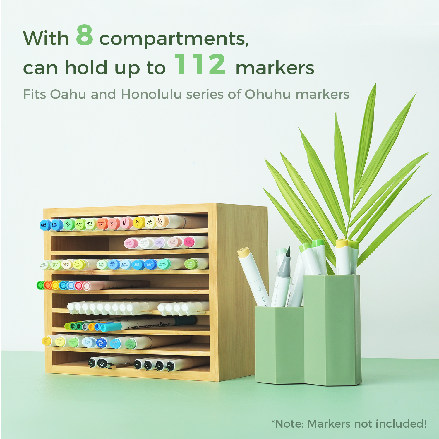 Ohuhu Bamboo Marker Organiser Desktop Storage Holds 112 Markers - Image 4