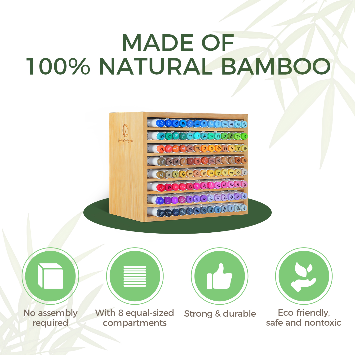 Ohuhu Bamboo Marker Organiser Desktop Storage Holds 112 Markers - Image 2