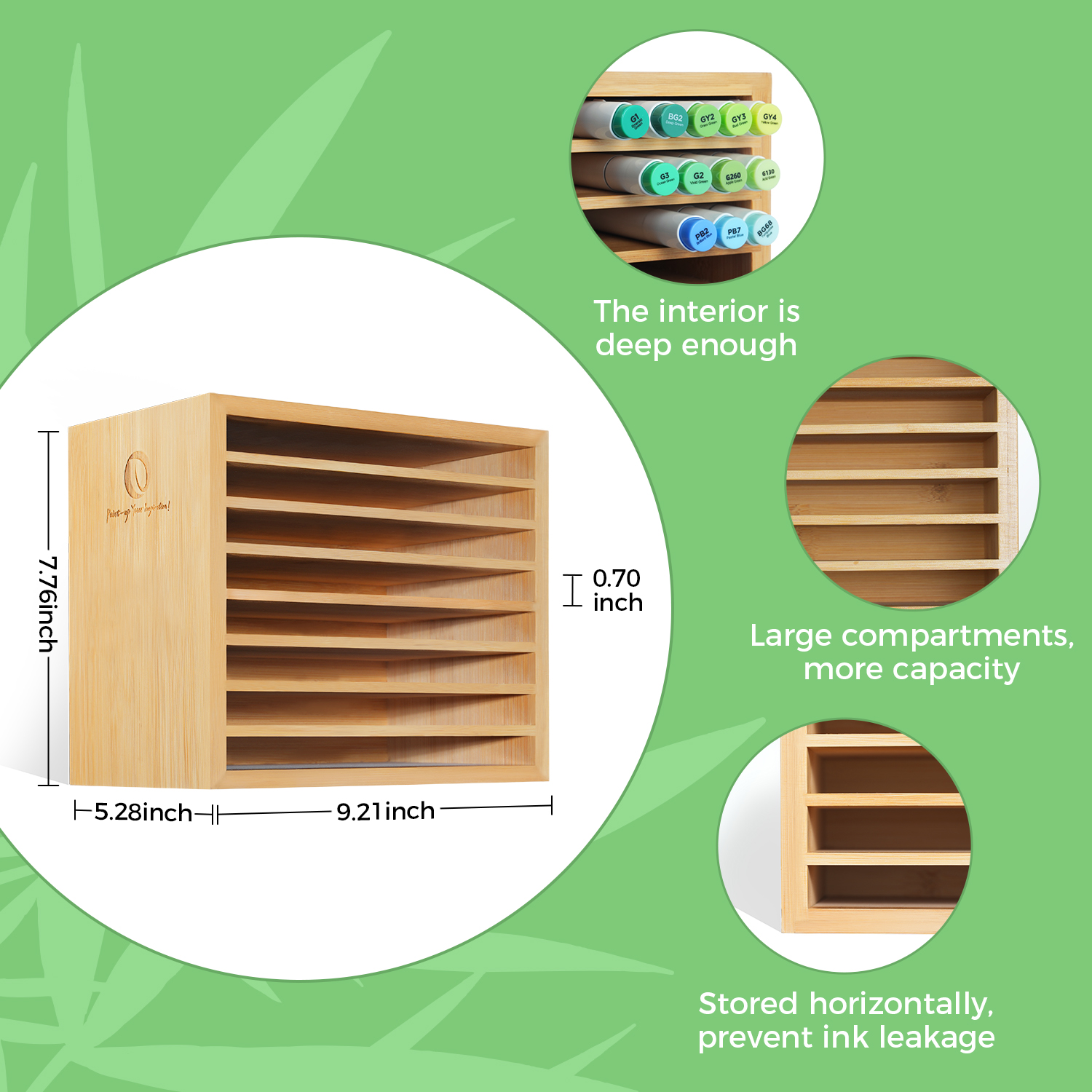 Ohuhu Bamboo Marker Organiser Desktop Storage Holds 112 Markers - Image 7