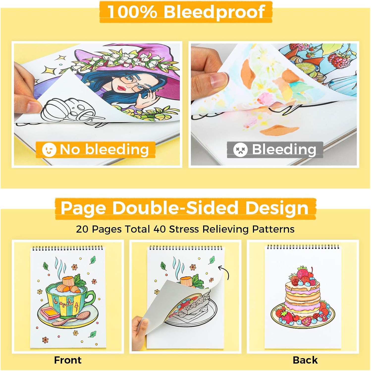 Ohuhu Double Sided Bleed Proof Colouring Book Spiral Bound - My Simple Pleasure - Image 3