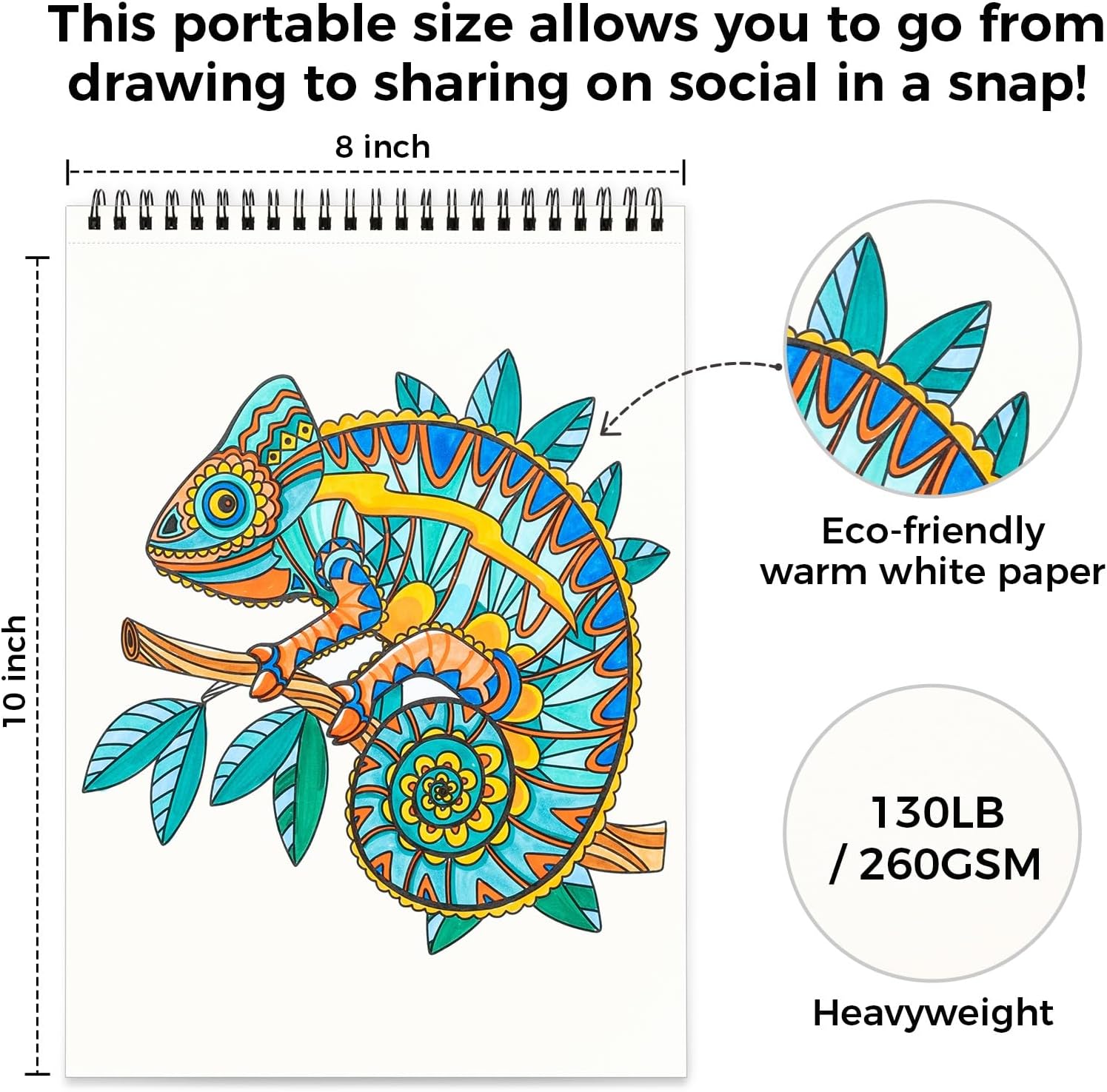 Ohuhu Double Sided Bleed Proof Colouring Book Spiral Bound - Mandala & Animals - Image 2