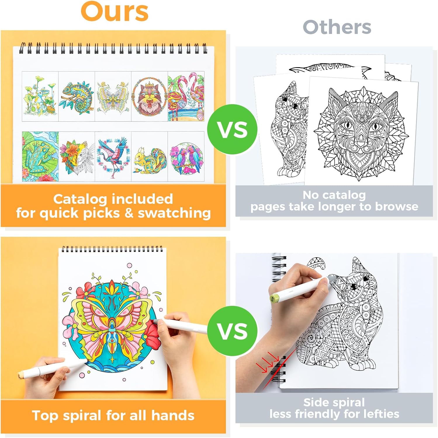 Ohuhu Double Sided Bleed Proof Colouring Book Spiral Bound - Mandala & Animals - Image 4