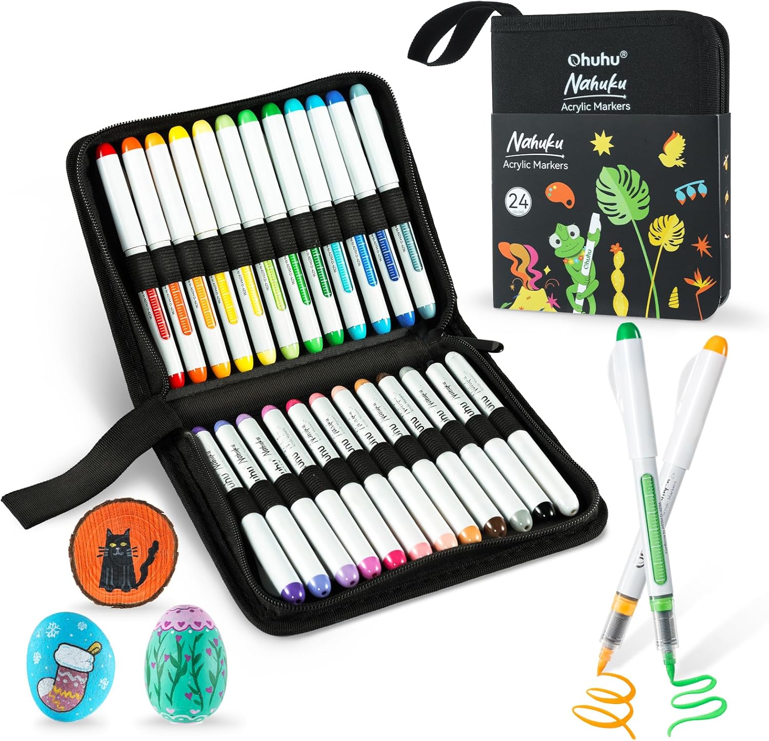 Ohuhu Nahuku Acrylic Paint Pens 24 Colours Brush Tip Waterproof & Lightfast