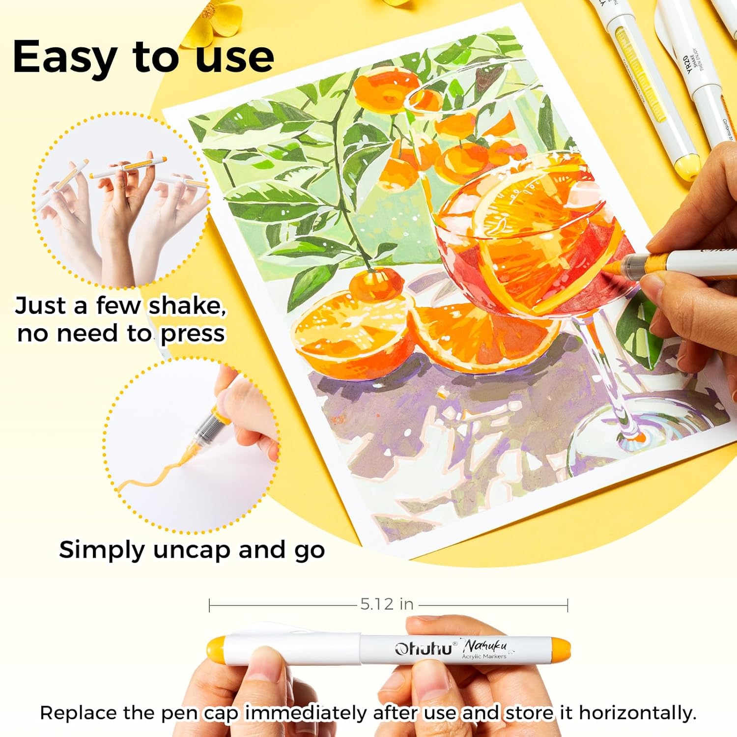 Ohuhu Nahuku Acrylic Paint Pens 24 Colours Brush Tip Waterproof & Lightfast - Image 7