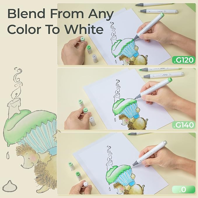 Ohuhu Honolulu B Alcohol Art Markers 320 Beautiful Colours Dual Tip Brush & Fine - Image 5
