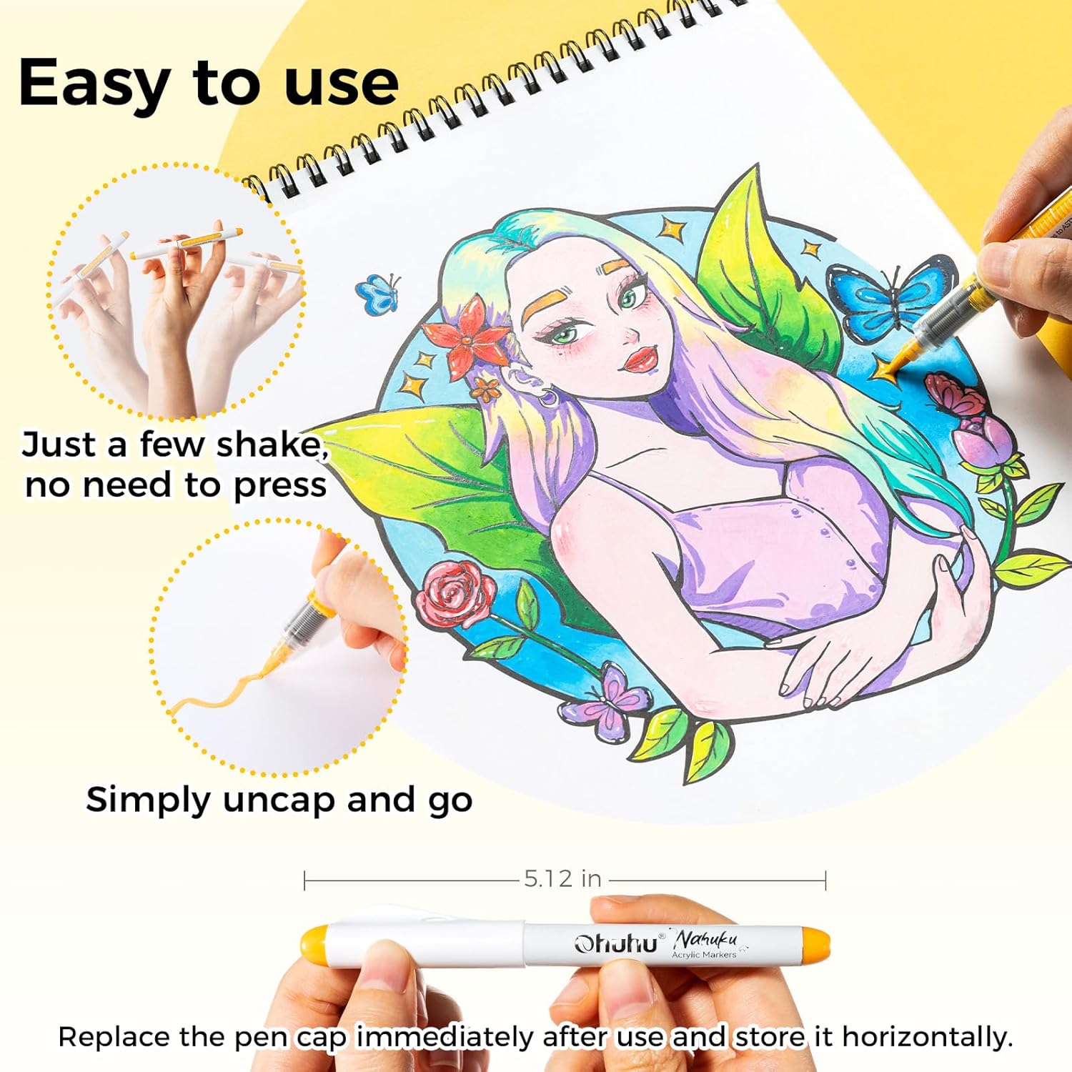 Ohuhu Nahuku Acrylic Paint Pens 24 Colours Brush Tip Waterproof & Lightfast - Image 8