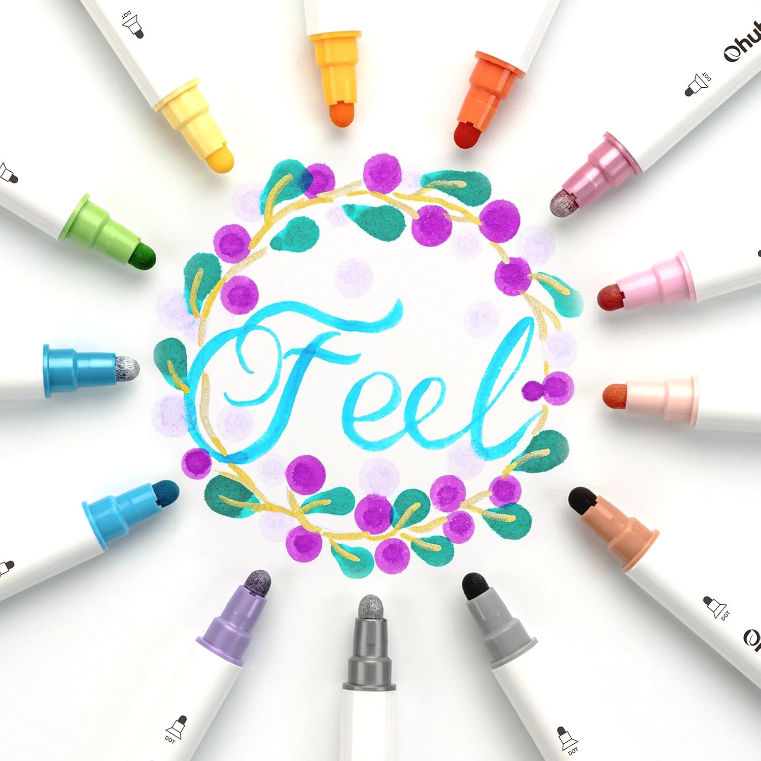 Ohuhu Water Based Metallic and Basic 24 Colours Dual Tip Dot Markers for Kids & Adults - Image 2