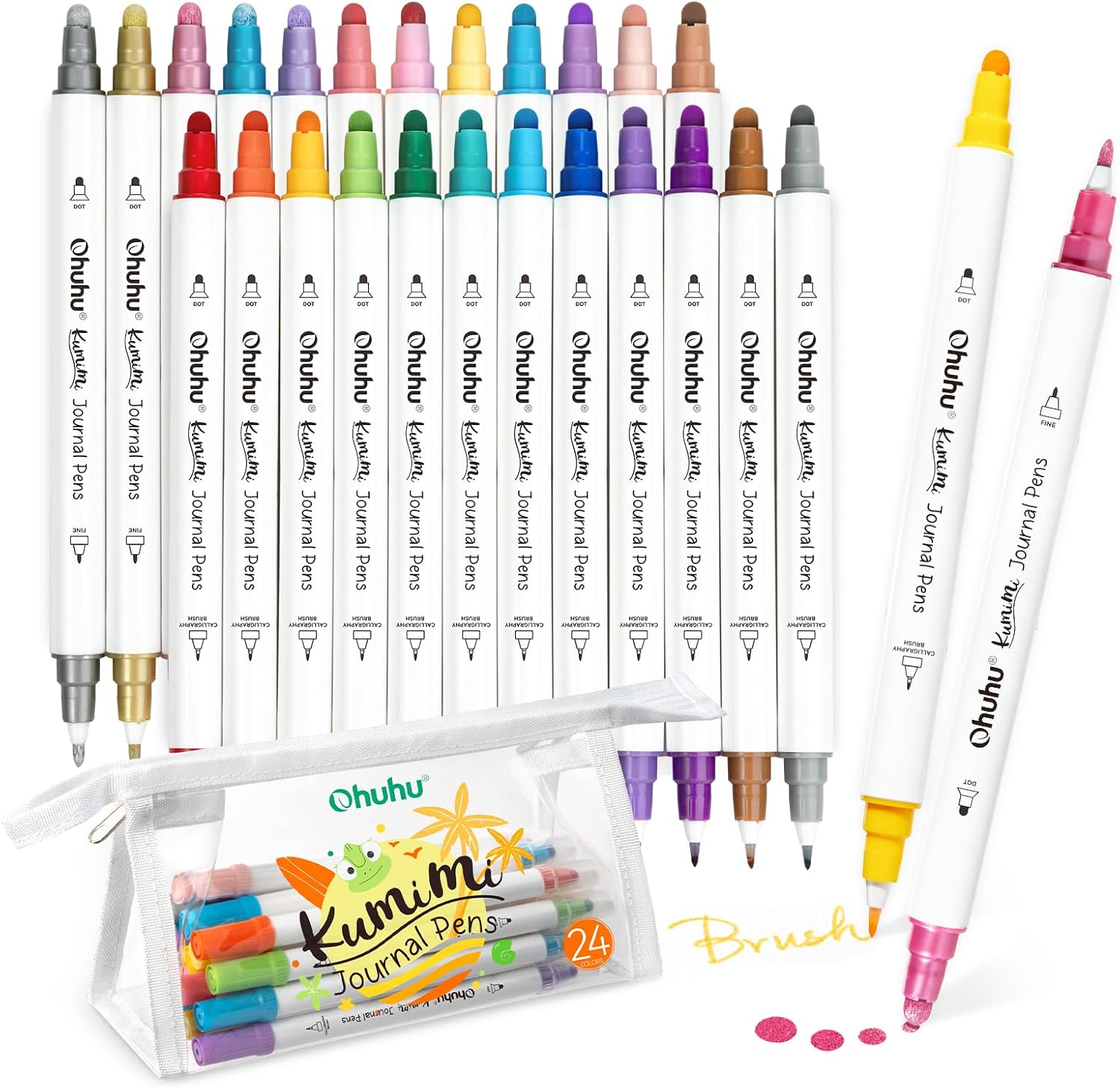 Ohuhu Water Based Metallic and Basic 24 Colours Dual Tip Dot Markers for Kids & Adults